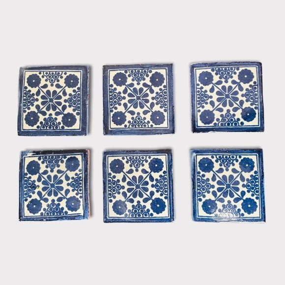 Tiles Artisan Terra Cotta Handmade Glazed Set of 6 - Picture 10 of 12